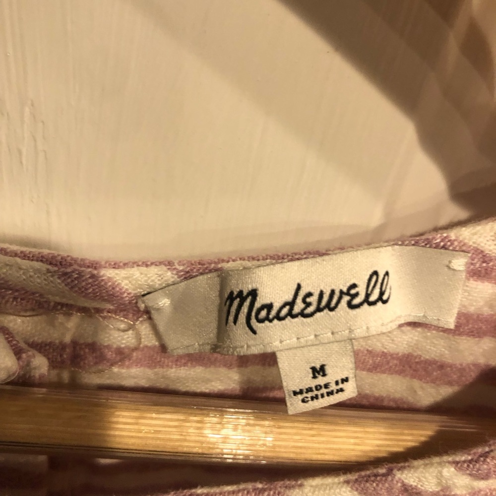 Madewell Stripe-play Button Back Tee Mini Dress Short Sleeve Linen Blend - Picture 5 of 9